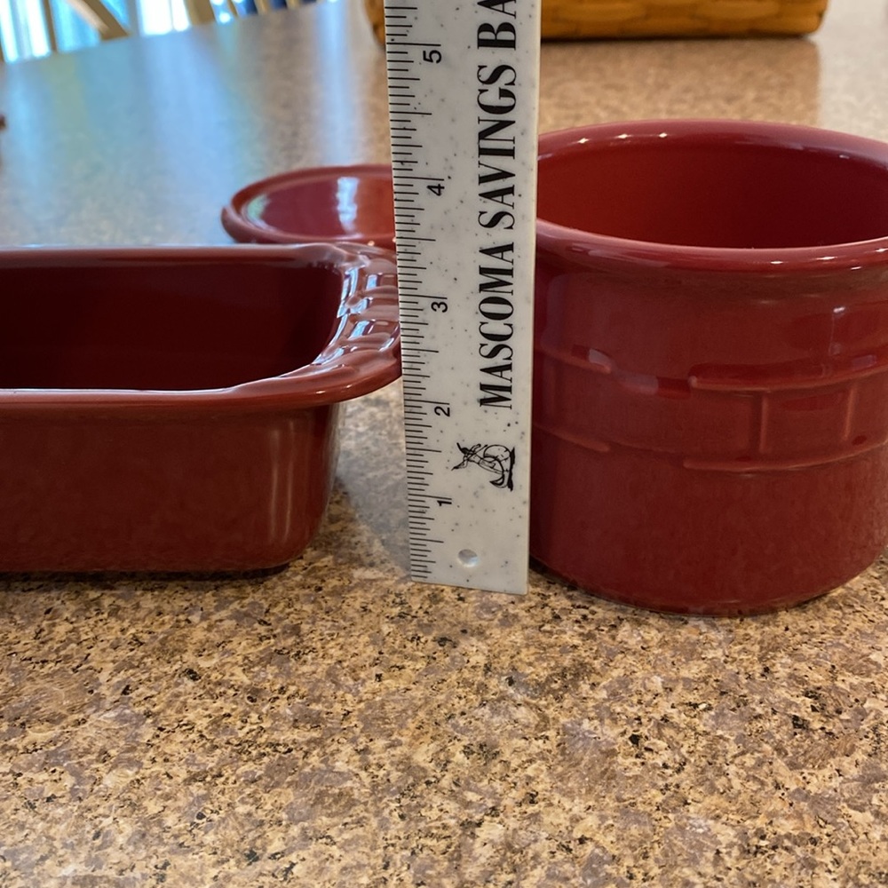 Longaberger Pottery Paprika Red Woven Traditions Small Loaf Pan, Pint Crock, Lid - Picture 5 of 14